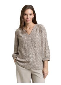 Klassische Bluse Tom Tailor, Damen, Gr. 42, soft taupe geometric minimal, Web, Obermaterial: 100% Viskose, gemustert, regular fit Po-bedeckend, V-Ausschnitt, elastischer Bund, Blusen Klassische Bluse, mit All-Over Print