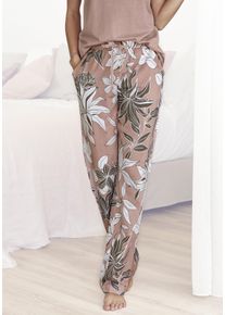 Schlafhose Lascana, Damen, Gr. 44/46, N-Gr, rosa (allover, gebl&uuml;mt, altrosa), Single Jersey, Obermaterial: 50% Baumwolle, 50% Viskose, gebl&uuml;mt, bequem kn&ouml;chellang, Hosen Schlafhose, mit floralem Druck