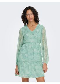 Chiffonkleid Only "ONLTESSA-CERA ELIZA L/S DRESS WVN CS", Damen, Gr. XL, N-Gr, granite gr&uuml;n aop:gr&uuml;n love, Obermaterial: 100% Polyester, bedruckt, regular fit kurz, V-Ausschnitt, elastischer Bund, Kleider Chiffonkleid, Kunstfaser, regular fit, V-Ausschnitt