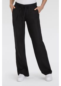 Leinenhose MAC "CHIARA BELT", Damen, Gr. 46, L&auml;nge 30, schwarz, Obermaterial: 100% Leinen, unifarben, weit kn&ouml;chellang, Hosen Leinenhose, Sommerhose Wide Fit, mit geradem, weitem Bein