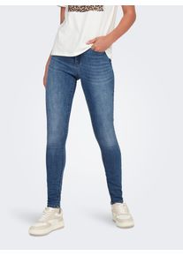 Skinny-fit-Jeans Only "ONLWAUW MID SKINNY DNM BJ370 NOOS", Damen, Gr. M (38), L&auml;nge 32, blau (medium blau denim), Denim/Jeans, Obermaterial: 64% Baumwolle, 31% Polyester, 3% Viskose, 2% Elasthan, Abriebeffekte, skinny fit, Jeans Skinny-fit-Jeans