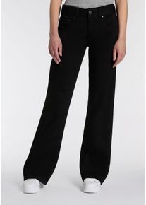 5-Pocket-Jeans Herrlicher "Edna Denim Black Jogg", Damen, Gr. 34, L&auml;nge 32, schwarz (raven schwarz), Denim/Jeans, Obermaterial: 72% Baumwolle, 14% Viskose, 12% Polyester, 2% Elasthan, unifarben, normal, Jeans 5-Pocket-Jeans, im Flared Fit, Mid Waist