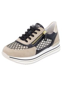 Plateausneaker Remonte, Damen, Gr. 44, beige (hellbeige, schwarz), Lederimitat, Textil, kontrastfarbene Details, Schuhe Plateausneaker, Freiezitschuh, Halbschuh, Schn&uuml;rschuh, vegan, Kontrastbesatz