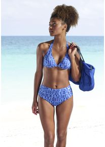 B&uuml;gel-Bikini-Top ELBSAND "Letra", Damen, Gr. 40, Cup D, blau, Recycling-Polyamid, bedruckt, Bikini-Oberteile B&uuml;gel-Bikini-Top, mit tollem Wording
