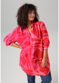 Longbluse ANISTON PLUS, Damen, Gr. 52, pink (pink, rose), Web, Obermaterial: 100% Viskose (LENZING&trade; ECOVERO&trade;), bedruckt, gemustert, l&auml;ssig geschnitten, V-Ausschnitt, 1-Knopf-Manschette, Blusen Longbluse, mit farbenfrohem, gro&szlig;fl&auml;chigem Druck, Topseller