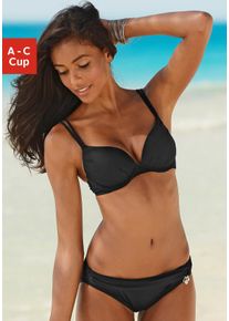 Push-Up-Bikini s.Oliver, Damen, Gr. 38, Cup C, schwarz, Microfaser, Polyamid, unifarben, Bikini-Sets Push-Up-Bikini, mit Zierring an der Hose