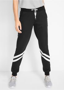 Sweathose bonprix "Sweathose mit Streifen", Damen, Gr. 40/42 (M), N-Gr, schwarz (schwarz gestreift), Obermaterial: 60% Baumwolle, 40% Polyester, loose fit, Hosen Sweathose, aus Baumwolle und Polyester, Loose Fit, mit Elastik-B&uuml;ndchen