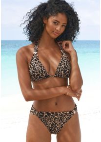 Triangel-Bikini Lascana "Zaba", Damen, Gr. 40, Cup C/D, schwarz (schwarz, gold), Recycling-Polyamid, Bikini-Sets Triangel-Bikini, Goldfarbene Zieraccessoires an Top und Hose