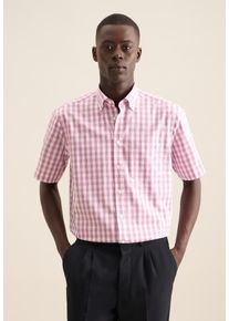 Businesshemd Seidensticker "Regular", Herren, Gr. XL (44), normale &Auml;rmell&auml;ngen, lila (berry), 100% Baumwolle, kariert, regular fit, gerader Abschluss, Hemden Businesshemd, Regular 1/2 Button-Down-Kragen Karo