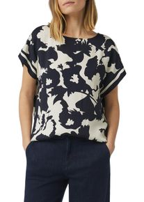 Kurzarmbluse comma, Damen, Gr. 44, blau beige, Obermaterial: 100% Viskose, bedruckt, regular fit taillenbedeckt, U-Boot-Ausschnitt, Blusen Kurzarmbluse, mit All-Over Print, Topseller