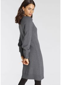 Strickkleid Laura Scott, Damen, Gr. 40, N-Gr, grau (mittelgrau), Strick, Obermaterial: 50% Viskose, 28% Polyester, 22% Polyamid, clean, unifarben, figurbetont kurz, Rundhals, Raglan&auml;rmel angesetztes B&uuml;ndchen, Kleider Strickkleid, mit Schn&uuml;rdetail aus Viskosemischung