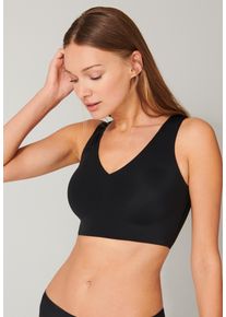 Bustier Schiesser "Invisible Soft", Damen, Gr. 46, N-Gr, schwarz (000, schwarz), Single Jersey, Obermaterial: 75% Polyamid, 25% Elasthan, unifarben, bequem, BHs Bustier, Microfaser, Lasercut-Abschl&uuml;sse, V-Ausschnitt, Topseller