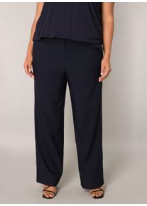 Stoffhose Base Level Curvy, Damen, Gr. 54/56, N-Gr, blau (dunkelblau), Stoff, Obermaterial: 77% Viskose, 20% Nylon, 3% Elasthan, unifarben, bequem normal, Hosen Stoffhose, Sommerhose mit Schlag und Viskose