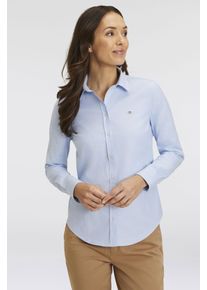 Langarmbluse Gant "New Slim Stretch Oxford Blouse", Damen, Gr. 42, blau (light blau), Obermaterial: 97% Baumwolle, 3% Elasthan, unifarben, slim fit h&uuml;ftlang, hoch geschlossener Ausschnitt, Manschette mit Kn&ouml;pfen, Blusen Langarmbluse, f&uuml;r bequemen Sitz u. Bewegungsfreiheit, New Slim Stretch, b&uuml;gelfrei
