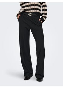 Anzughose Only "ONLPOPTRASH LIFE MW STRAIGHT PANT PNT", Damen, Gr. XS (34), L&auml;nge 32, schwarz, Milano Rib, Obermaterial: 63% Viskose, 32% Nylon, 5% Elasthan, unifarben, normal, Hosen Anzughose, Viskosemischung
