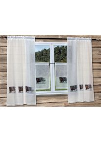 Gardine "Weihnachtsmann" Gr. 2, beige, B:90cm H:180cm, Organza, Polyester, HOSSNER - ART OF HOME DECO, Gardinen, Gardine, Landhaus-Look