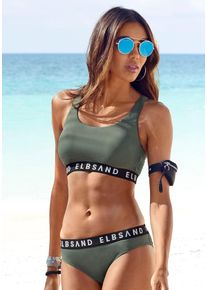 Bustier-Bikini ELBSAND, Damen, Gr. 36, Cup C/D, gr&uuml;n (oliv), Microfaser, unifarben mit Farbeinsatz, Bikini-Sets Bustier-Bikini, mit kontrastfarbenen Schriftz&uuml;gen, Topseller
