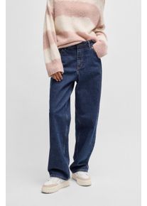 Relax-fit-Jeans HUGO BLUE "Leni", Damen, Gr. 26, L&auml;nge 34, blau (navy 410), Denim/Jeans, Obermaterial: 100% Baumwolle, unifarben, loose fit, Jeans Relax-fit-Jeans, mit charakteristischer Stickerei