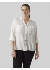 Hemdbluse Vero Moda CURVE "VMBUMPY L/S SHIRT NEW CURVE GA NOOS", Damen, Gr. 46, wei&szlig; (snow wei&szlig;), Web, Obermaterial: 100% Viskose, unifarben, regular fit h&uuml;ftbedeckend, V-Ausschnitt, Blusen Hemdbluse