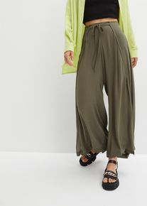 Stoffhose bonprix, Damen, Gr. 42, N-Gr, gr&uuml;n (schlammgr&uuml;n), Obermaterial: 100% Viskose, regular fit, Hosen Stoffhose, aus Viskose, mit Schn&uuml;rung, Regular Fit, mit weitem Bein