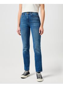 Straight-Jeans Wrangler, Damen, Gr. 30, L&auml;nge 32, blau (airblau), Denim/Jeans, Obermaterial: 99% Baumwolle, 1% Elasthan, straight fit lang, Jeans Straight-Jeans