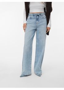 V&eacute;ro Moda Weite Jeans VERO MODA "VMWIEN MR WIDE BELT JEANS SI338 NOOS", Damen, Gr. 30, L&auml;nge 32, blau (light blau denim), Denim/Jeans, Obermaterial: 80% Baumwolle, 20% Polyester, unifarben, Jeans Weite Jeans