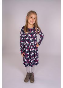 Midikleid happy girls, M&auml;dchen, Gr. 134, N-Gr, Langarm, Jersey, blau (navy), Jersey, Obermaterial: 100% Baumwolle, bedruckt, regular fit normal, Rundhals, Kleider Midikleid