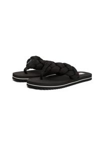 Zehentrenner Tommy Jeans "BRAIDED THONG BEACH SANDAL", Damen, Gr. 36, schwarz, Textil, Schuhe Zehentrenner, Dianette, Sommerschuh mit geflochtener, wattierter Bandage