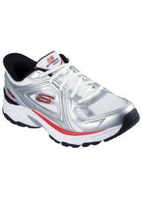 Slip-On Sneaker Skechers "STAMINA SPORT", Damen, Gr. 41, silber (wei&szlig;, silberfarben), Leder, Mesh, Schuhe Slip-On Sneaker, Trainingsschuh, Retro Sneaker mit Slip-ins