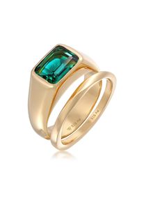 Ring-Set Elli Premium "Ring Siegelring Quartz Bandring Set 925 Silber" Gr. 58, gold, Fingerringe, Damen, 58,mit Stein, Silber 925 (Sterlingsilber), 11mm, Ring-Set