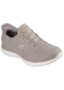 Slip-On Sneaker Skechers "SUMMITS-CLASSY NIGHT", Damen, Gr. 38, grau (taupe, goldfarben), Textil, Schuhe Slip-On Sneaker, Slipper, Freizeitschuh mit komfortabler Heel Pillow Funktion