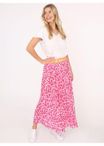 Maxirock Zwillingsherz "Leo Herzen", Damen, Gr. S/M, pink, Web, Obermaterial: 100% Viskose, loose fit kn&ouml;chellang, R&ouml;cke Maxirock, Animal-Muster, kn&ouml;chellang, Gummizug, leicht