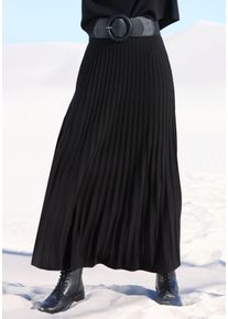 Strickrock Lascana, Damen, Gr. 36, schwarz, Strick, Obermaterial: 100% Polyacryl, unifarben, figurumspielend kn&ouml;chellang, R&ouml;cke Strickrock, in Plisseeoptik, eleganter Maxirock aus Strukturstrick