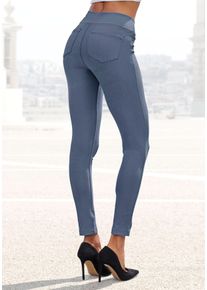 H.I.S. Leggings H.I.S, Damen, Gr. 48/50, N-Gr, blau (jeans blau), Obermaterial: 70% Baumwolle, 25% Polyester, 5% Elasthan, unifarben, Basic, Hosen Leggings, im Schlupfhosen Style