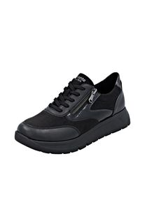 Plateausneaker Remonte, Damen, Gr. 40, schwarz, Lacklederimitat, Lederimitat, Textil, unifarben, Schuhe Plateausneaker, Schn&uuml;rschuh, Halbschuh, Freizeitsneaker mit gepolstertem Schaftrand