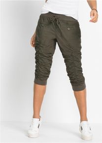 3/4-Hose bonprix "3/4-Hose aus reiner Baumwolle", Damen, Gr. 54, N-Gr, gr&uuml;n (oliv), Obermaterial: 100% Baumwolle, regular fit, Hosen 3/4-Hose, aus Baumwolle, mit elastischen Rippb&uuml;ndchen, Regular Fit