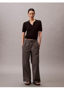 Cargohose Calvin Klein Jeans "LIGHT WEIGHT COTTON CARGO PANT", Damen, Gr. 12 (44/XL), N-Gr, grau (gunmetal), Web, Obermaterial: 97% Baumwolle, 3% Elasthan, unifarben, gerade lang, Hosen Cargohose, Mit abgestepptem Beinabschluss
