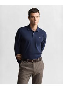 Poloshirt Gant "REG SHIELD LS PIQUE RUGGER", Herren, Gr. L, blau (evening blau), Jersey, Obermaterial: 100% Baumwolle, regular fit h&uuml;ftlang, hoch geschlossener Ausschnitt, Rippb&uuml;ndchen, Shirts Poloshirt, mit Logotickerei auf der Brust
