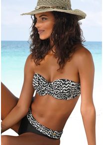 B&uuml;gel-Bandeau-Bikini-Top Lascana "Clara", Damen, Gr. 34, Cup B, beige (schwarz, creme), Polyamid, bedruckt, Bikini-Oberteile B&uuml;gel-Bandeau-Bikini-Top, mit Wickeloptik