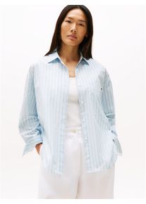 Shirtbluse Tommy Hilfiger "ESS POPLIN NEW EASY SHIRT", Damen, Gr. 46, blau (texturot thin stp, breezy blau), Web, Obermaterial: 100% Baumwolle, gestreift, regular fit, Blusen Shirtbluse