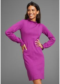 Strickkleid Laura Scott, Damen, Gr. 42, N-Gr, Langarm, Strick, lila, Strick, Obermaterial: 50% Viskose, 28% Polyester, 22% Polyamid, clean, unifarben, sehr figurbetont mini, Rundhals, R&uuml;schen, Kleider Strickkleid, aus Viskosemischung mit femininem R&uuml;schendetail, Topseller
