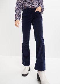 Cordhose bonprix "Stretch-Cordhose, Bootcut", Damen, Gr. 44, N-Gr, blau (dunkelblau), Cord, Obermaterial: 98% Baumwolle, 2% Elasthan, unifarben, regular fit lang, Hosen Cordhose, aus Baumwolle mit Elasthan, Regular Fit, Bootcut-Beinform