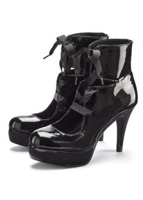 High-Heel-Sandalette "Stiefelette mit Plateau", Damen, Gr. 38, Lederimitat, schwarz, Obermaterial: 100% Lederimitat. Decksohle: 100% Lederimitat. Futter: 100% Lederimitat. Laufsohle: 100% Synthetik, LASCANA Belle Affaire, gl&auml;nzend, unifarben, Schuhe High-Heel-Sandalette, Halbschuh, Sandalette zum Schn&uuml;ren, Lackoptik