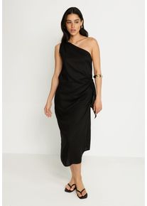 One-Shoulder-Kleid LSCN BY LASCANA, Damen, Gr. 40, N-Gr, schwarz, Web, Obermaterial: 100% Viskose, unifarben, figurumspielend ca. Mitte Wade, Kleider One-Shoulder-Kleid, mit goldfarbenen Zieraccessoire am Tr&auml;ger, Strandkleid