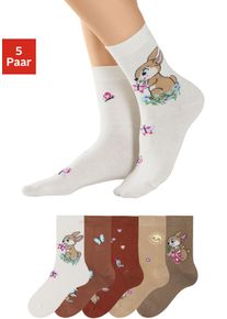 H.I.S. Basicsocken H.I.S, M&auml;dchen, Gr. 27-30, braun (1x ecru, 1x rostorange, 1x rostbraun, 1x dunkelbeige, 1x hellbraun), Baumwollmischung, gemustert, elastisch, Socken Basicsocken, mit Hasen Motiven