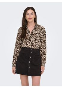 Jacqueline de Yong Hemdbluse JDY "JDYBROOKE L/S SHIRT WVN NOOS", Damen, Gr. 36, beige (pumice stone aop:leo), Web, Obermaterial: 97% Polyester, 3% Elasthan, bedruckt, regular fit h&uuml;ftlang, 1-Knopf-Manschette, Blusen Hemdbluse