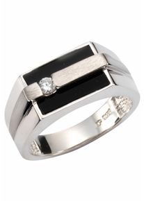 Fingerring Firetti "Schmuck Geschenk Silber 925 Silberring Ringkopf eckig" Gr. 21, wei&szlig; (silberfarben, schwarz, kristallwei&szlig;), Fingerringe, Herren, 21, Silber 925 (Sterlingsilber), 4mm, Fingerring, mit Onyx, Zirkonia (synth.)