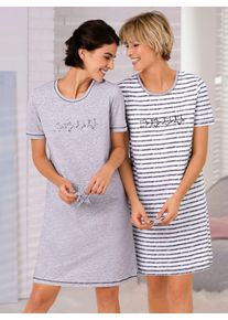 w&auml;schepur Nachthemd W&Auml;SCHEPUR "Kurzarm-Sleepshirts", Damen, Gr. 52/54, Normalgr&ouml;&szlig;en, grau (grau, grau, gestreift), 100% Baumwolle, Meliert:95% Baumwolle, 5% Viskose, gemustert, gestreift, meliert, unifarben, Kleider Nachthemd