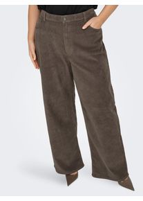 Cordhose Only CARMAKOMA "CARHOPE GLOBAL EX HW WIDE CORD PNT NOOS", Damen, Gr. 42, L&auml;nge 32, braun (morel), Cord, Obermaterial: 98% Baumwolle, 2% Elasthan, unifarben, relaxed fit lang, Hosen Cordhose, Baumwollmischung, High Waist