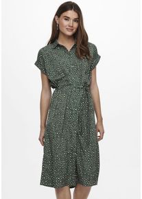 Hemdblusenkleid Only "ONLHANNOVER S/S SHIRT DRESS NOOS WVN", Damen, Gr. 40L, N-Gr, gr&uuml;n (laurel wreath aop animal), Web, Obermaterial: 100% Polyester, gemustert, Kleider Hemdblusenkleid, Sommerkleid